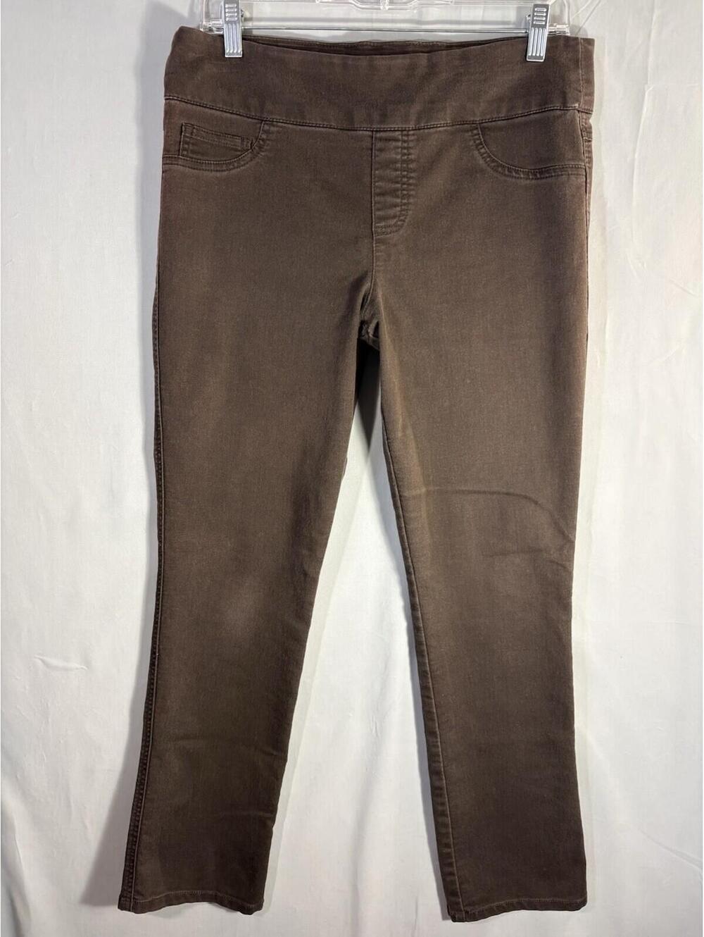 Khakis & Co Womens 10 Brown Pull On Stretch Pants Straight Leg Casual